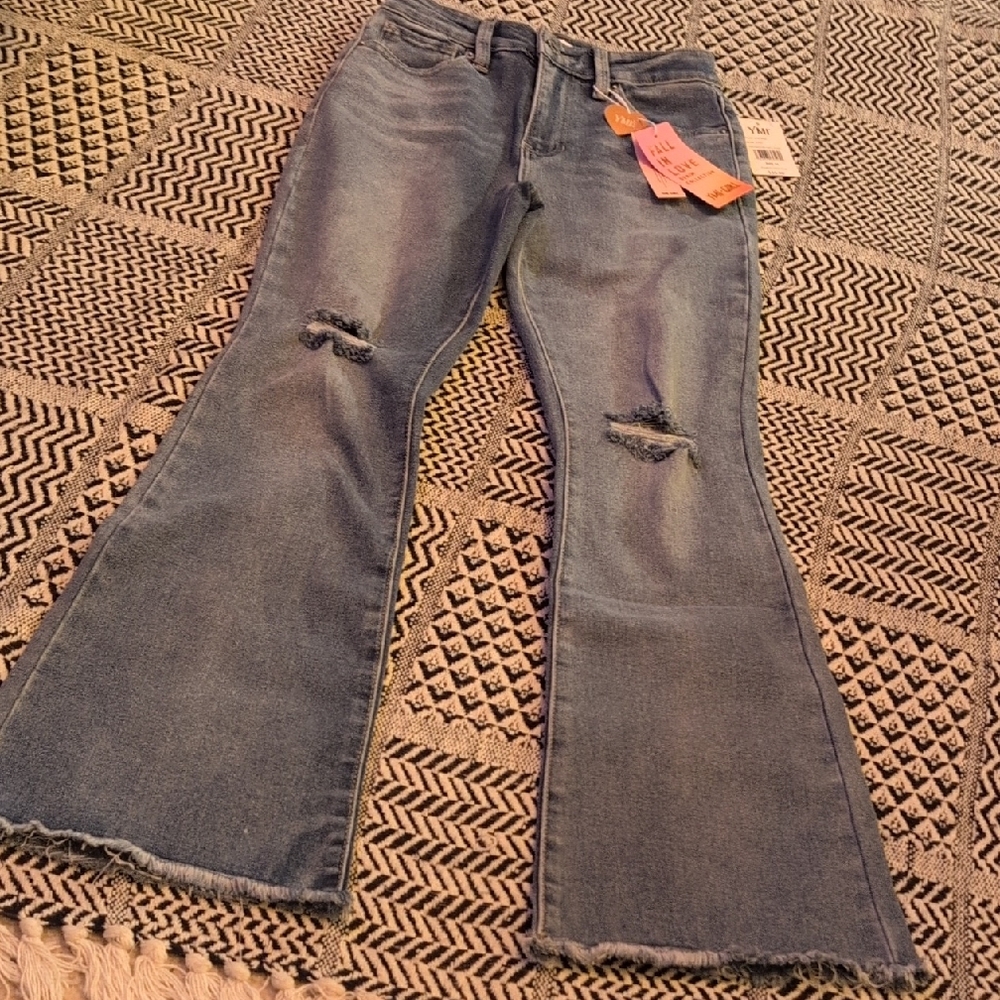 YMI Light Blue Distressed Flare Jeans